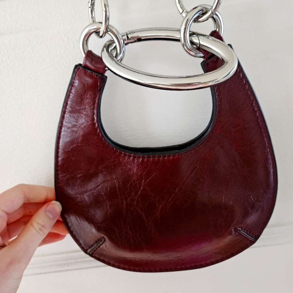 Zara real leather bag in burgundy with crossbody strap and silver hardware